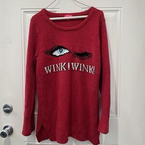 Betsy Johnson Womens L‎ Wine "Wink! Wink!" Sweater Wide Neck Long sleeve Rare